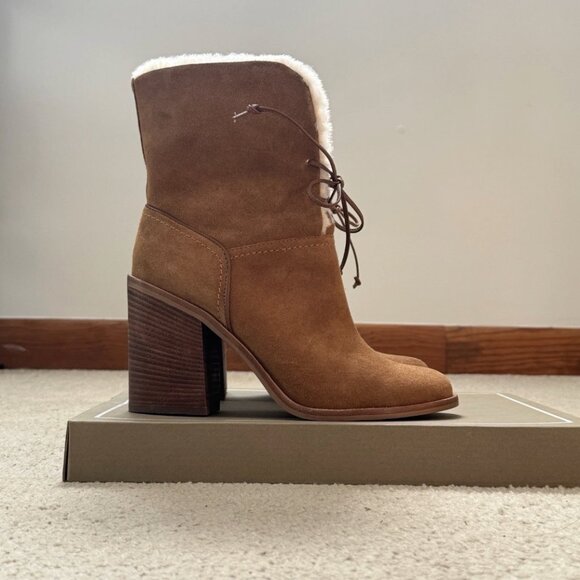 UGG Jerene Boot Womens Size US 9 Suede Shearling Mid Calf Heel - Picture 1 of 3
